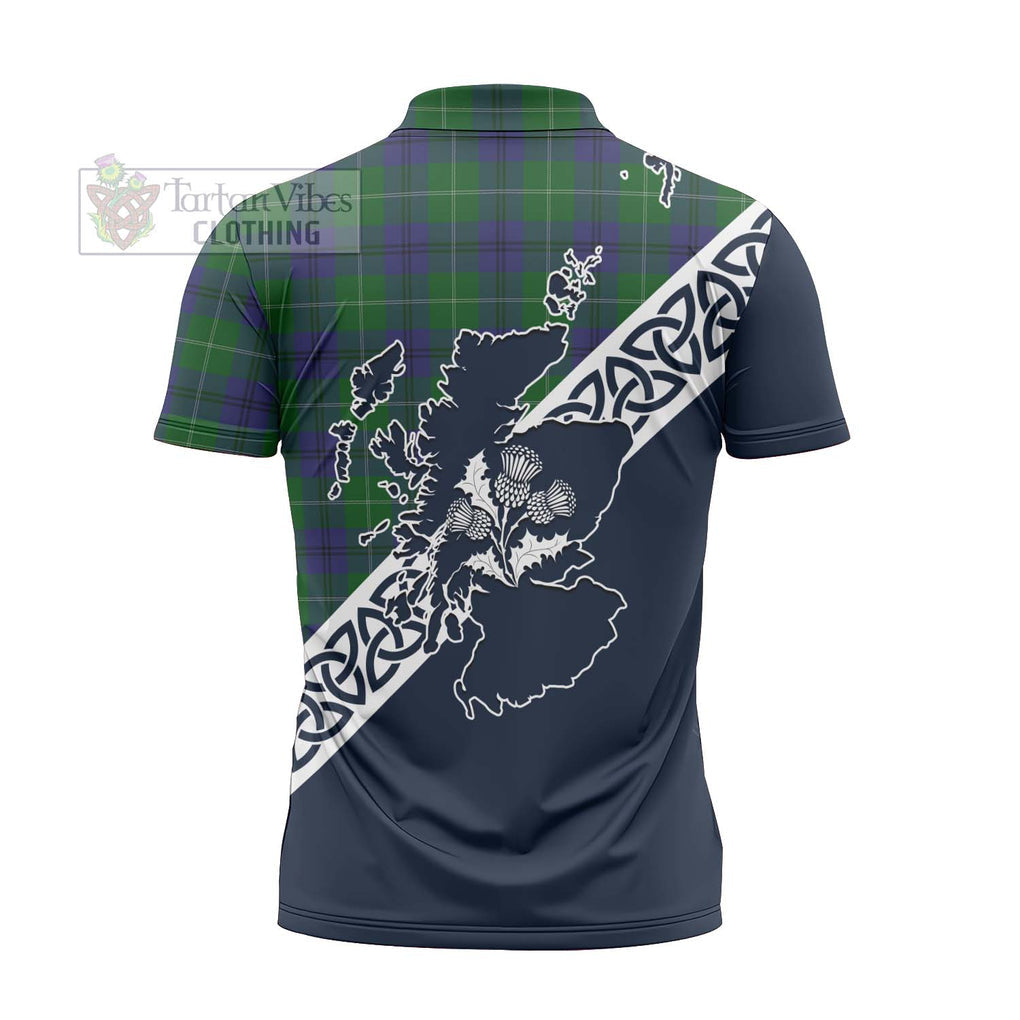 Oliphant Tartan Zipper Polo Shirt Featuring Thistle and Scotland Map - Tartanvibesclothing Store