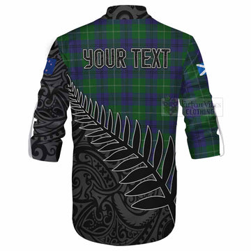 Oliphant Crest Tartan Ghillie Kilt Shirt with New Zealand Silver Fern Half Style - Tartan Vibes Clothing