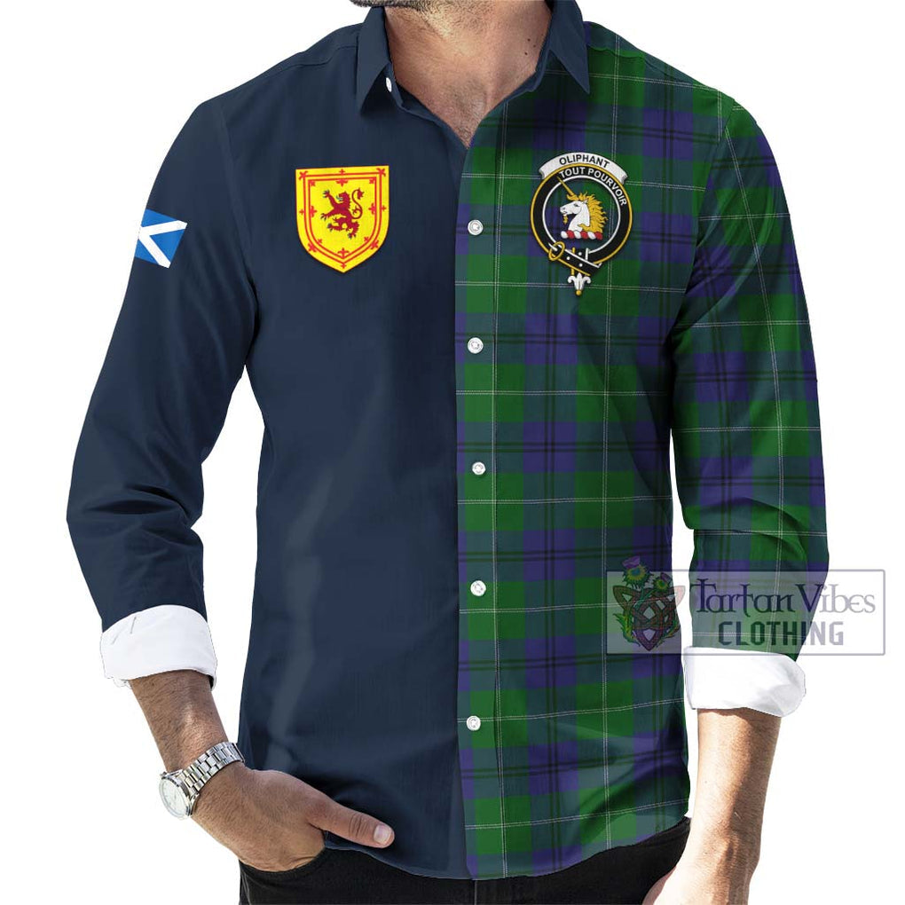 Oliphant Tartan Long Sleeve Button Shirt Alba with Scottish Lion Royal Arm Half Style Men's Shirt - Tartan Vibes Clothing