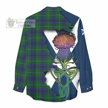 Tartan Vibes Clothing Oliphant Tartan Family Crest Women's Casual Shirt Scottish Thistle Celtic Inspired