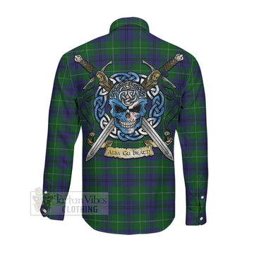 Oliphant Tartan Long Sleeve Button Shirt with Family Crest Celtic Skull Style Men's Shirt - Tartan Vibes Clothing