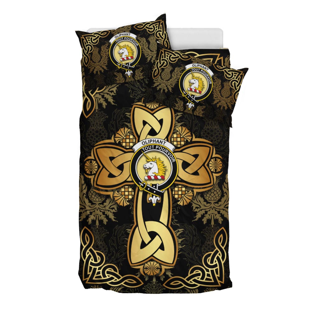 Oliphant Clan Bedding Sets Gold Thistle Celtic Style - Tartanvibesclothing