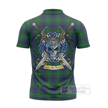 Oliphant Tartan Zipper Polo Shirt with Family Crest Celtic Skull Style - Tartan Vibes Clothing