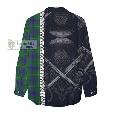 Oliphant Tartan Women's Casual Shirt with Family Crest Cross Sword Thistle Celtic Vibes - Tartan Vibes Clothing