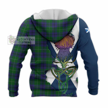 Tartan Vibes Clothing Oliphant Tartan Family Crest Knitted Hoodie Scottish Thistle Celtic Inspired