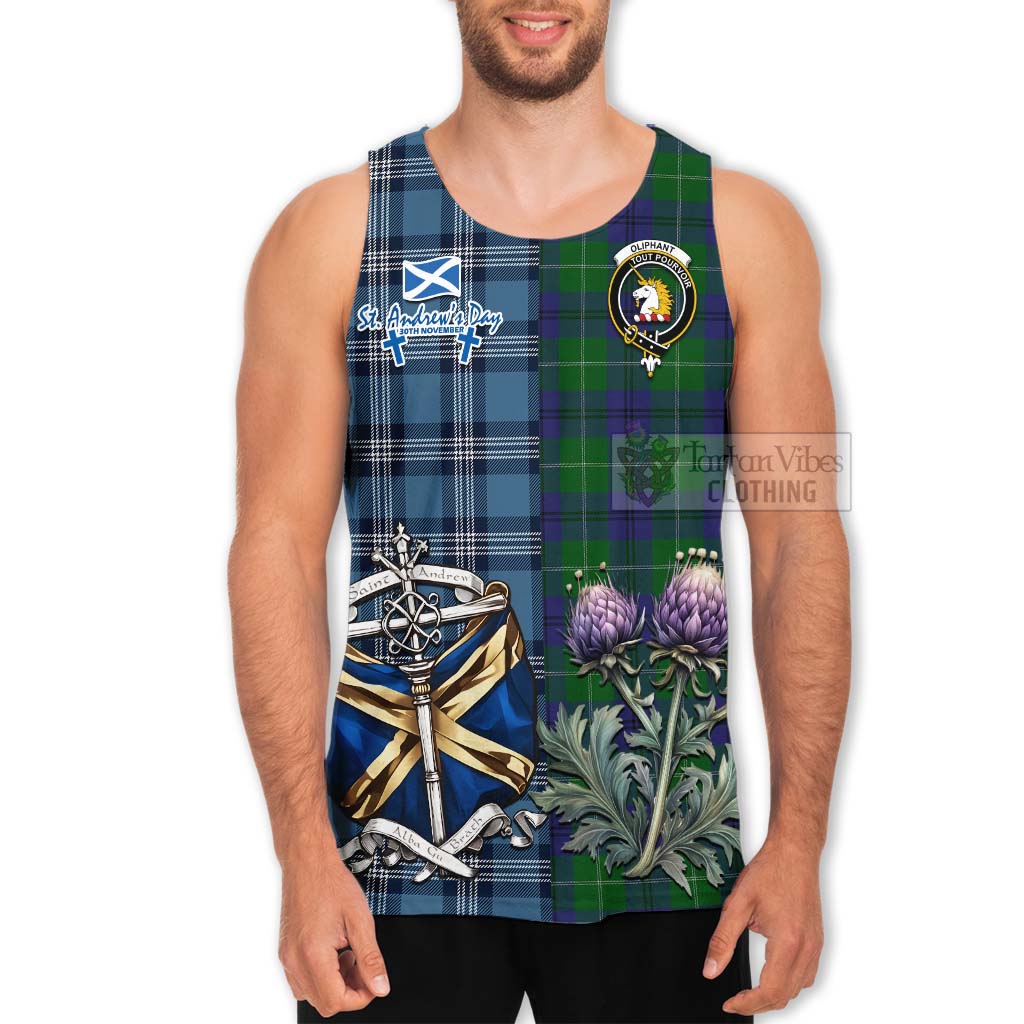 Oliphant Tartan Men's Tank Top Happy St. Andrew's Day Half Tartan Style - Tartan Vibes Clothing