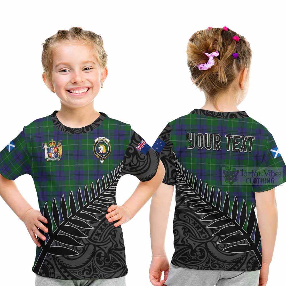 Oliphant Crest Tartan Kid T-Shirt with New Zealand Silver Fern Half Style - Tartan Vibes Clothing