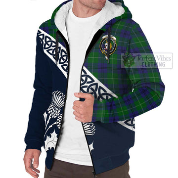 Oliphant Tartan Sherpa Hoodie Featuring Thistle and Scotland Map - Tartan Vibes Clothing