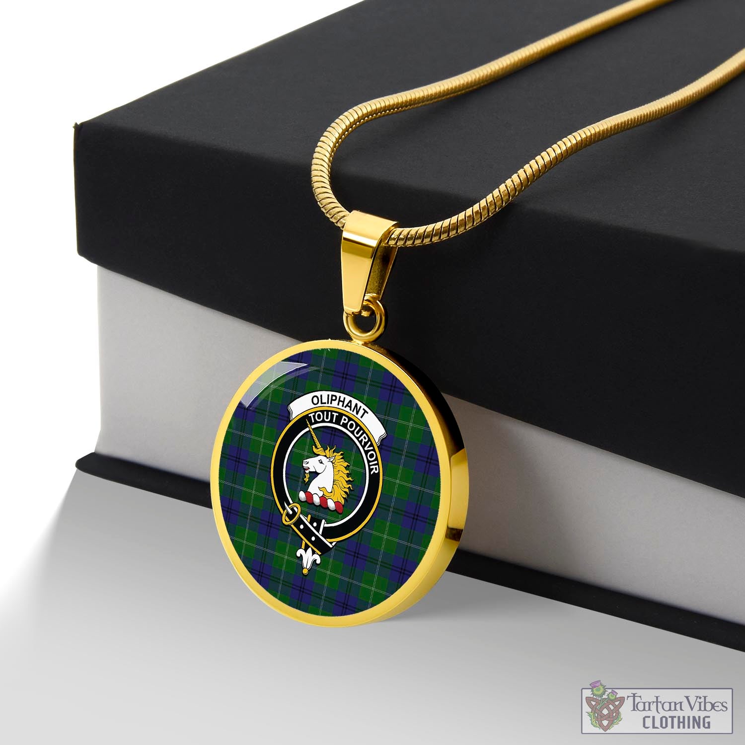 Oliphant Tartan Circle Necklace with Family Crest Luxury Necklace (Gold) No - Tartan Vibes Clothing