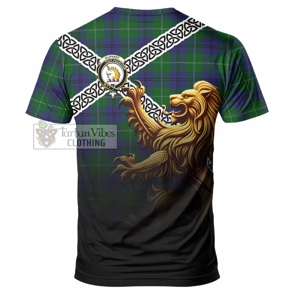 Oliphant Crest Tartan T-Shirt with Golden Lion Emblem Celtic Style - Tartan Vibes Clothing