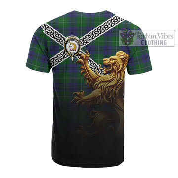 Oliphant Crest Tartan Cotton T-shirt with Golden Lion Emblem Celtic Style - Tartan Vibes Clothing