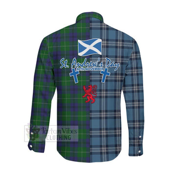Oliphant Tartan Long Sleeve Button Shirt Happy St. Andrew's Day Half Tartan Style Men's Shirt - Tartan Vibes Clothing