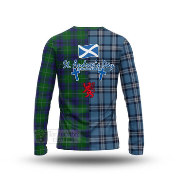 Oliphant Tartan Long Sleeve T-Shirt Happy St. Andrew's Day Half Tartan Style - Tartan Vibes Clothing
