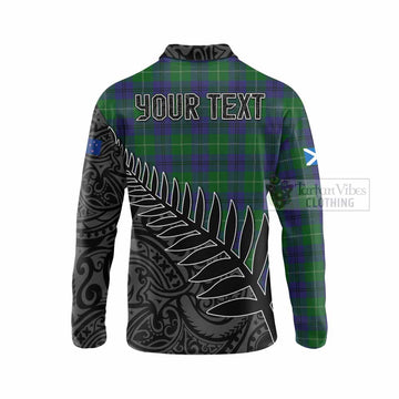 Oliphant Crest Tartan Long Sleeve Polo Shirt with New Zealand Silver Fern Half Style - Tartan Vibes Clothing