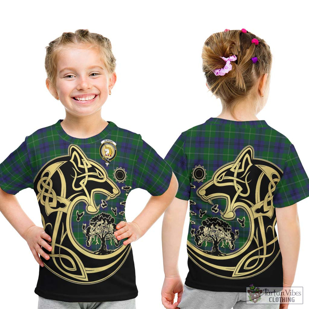 Oliphant Tartan Kid T-Shirt with Family Crest Celtic Wolf Style - Tartan Vibes Clothing