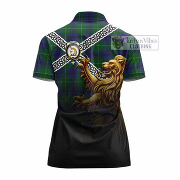 Oliphant Crest Tartan Women's Polo Shirt with Golden Lion Emblem Celtic Style - Tartan Vibes Clothing