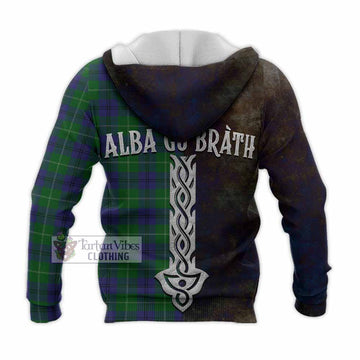 Tartan Vibes Clothing Oliphant Tartan Family Crest Knitted Hoodie Alba Gu Brath Be Brave Lion Ancient Style