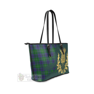 Tartan Vibes Clothing Oliphant Tartan Leather Tote Bag Gold Thistle Style
