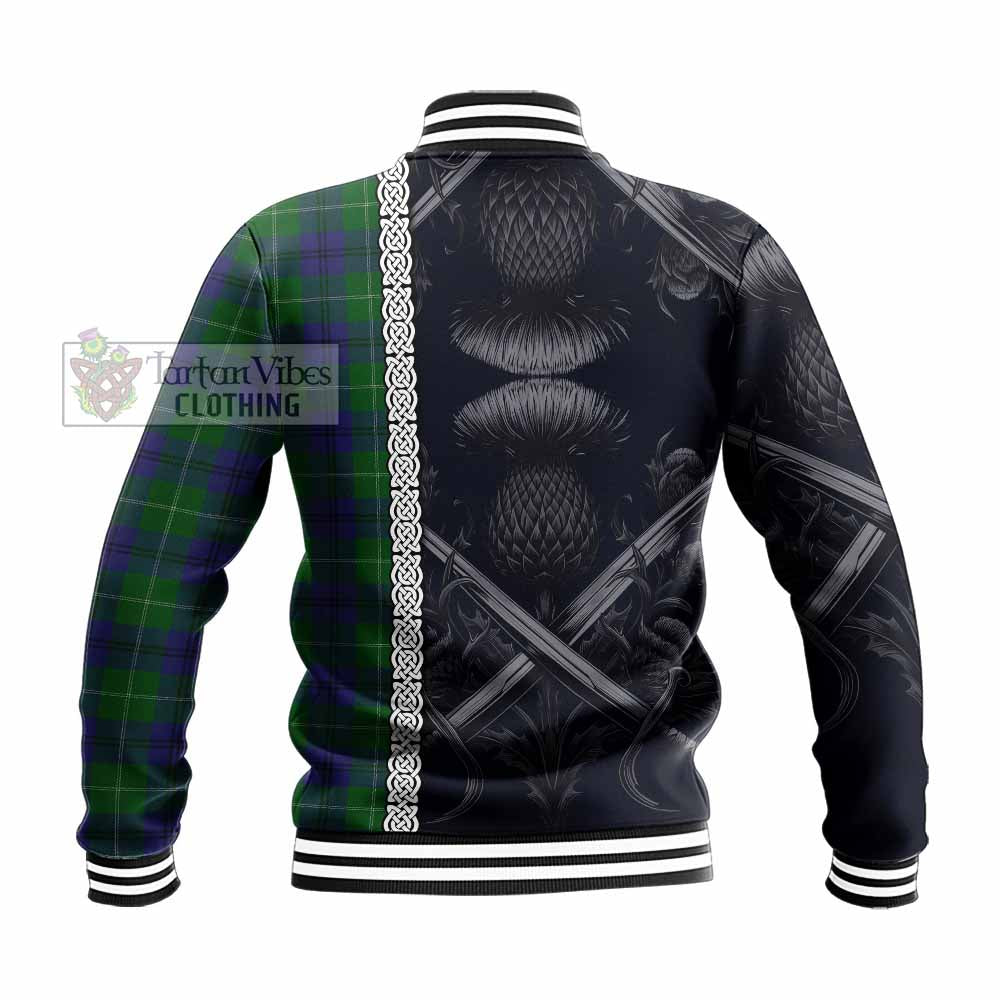 Oliphant Tartan Baseball Jacket with Family Crest Cross Sword Thistle Celtic Vibes - Tartan Vibes Clothing