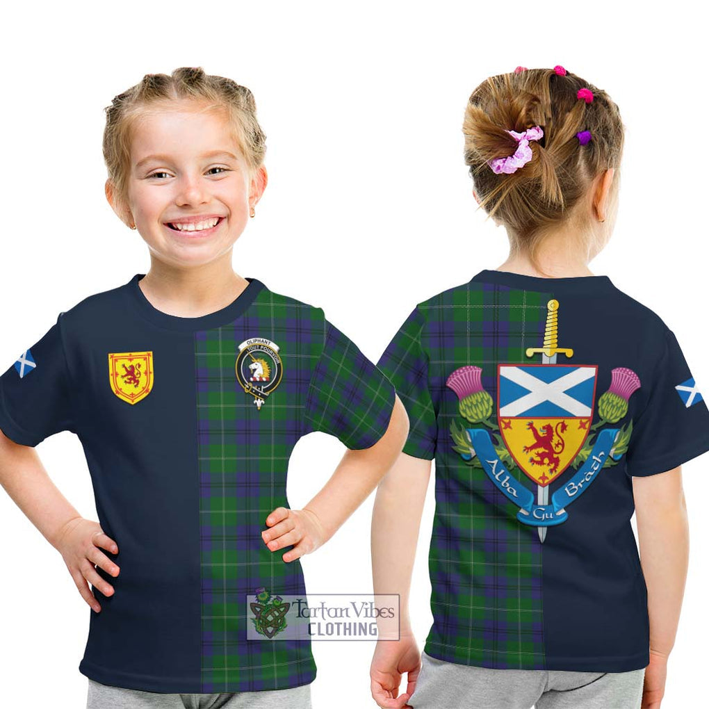 Oliphant Tartan Kid T-Shirt Alba with Scottish Lion Royal Arm Half Style - Tartan Vibes Clothing