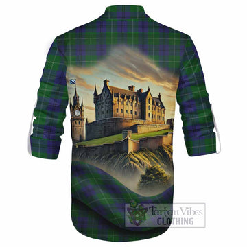 Oliphant Tartan Family Crest Ghillie Kilt Shirt with Scottish Ancient Castle Style - Tartan Vibes Clothing