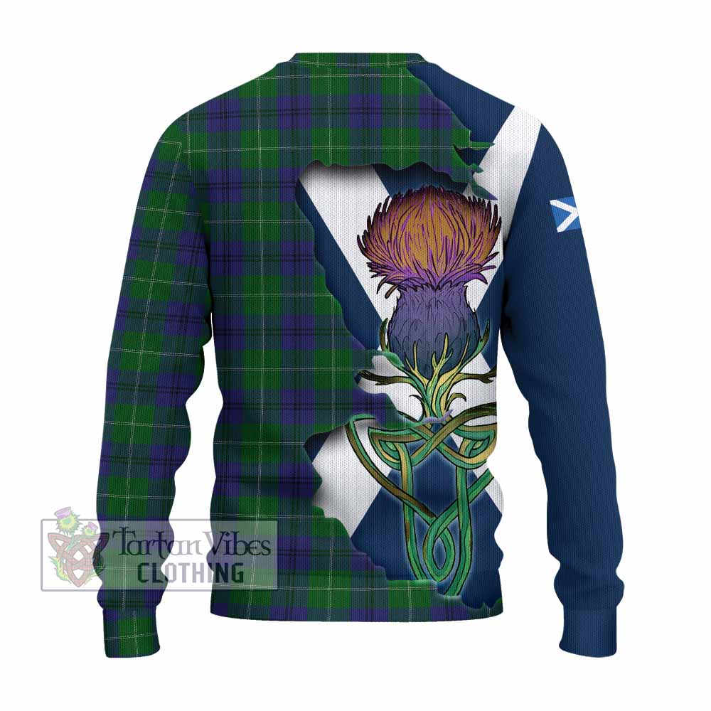 Tartan Vibes Clothing Oliphant Tartan Family Crest Knitted Sweater Scottish Thistle Celtic Inspired