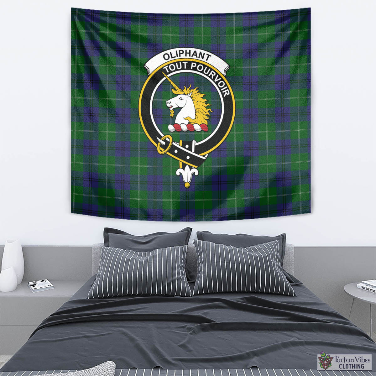 Oliphant Tartan Tapestry Wall Hanging and Home Decor for Room with Family Crest - Tartan Vibes Clothing