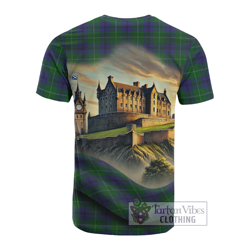 Oliphant Tartan Family Crest Cotton T-shirt with Scottish Ancient Castle Style - Tartan Vibes Clothing