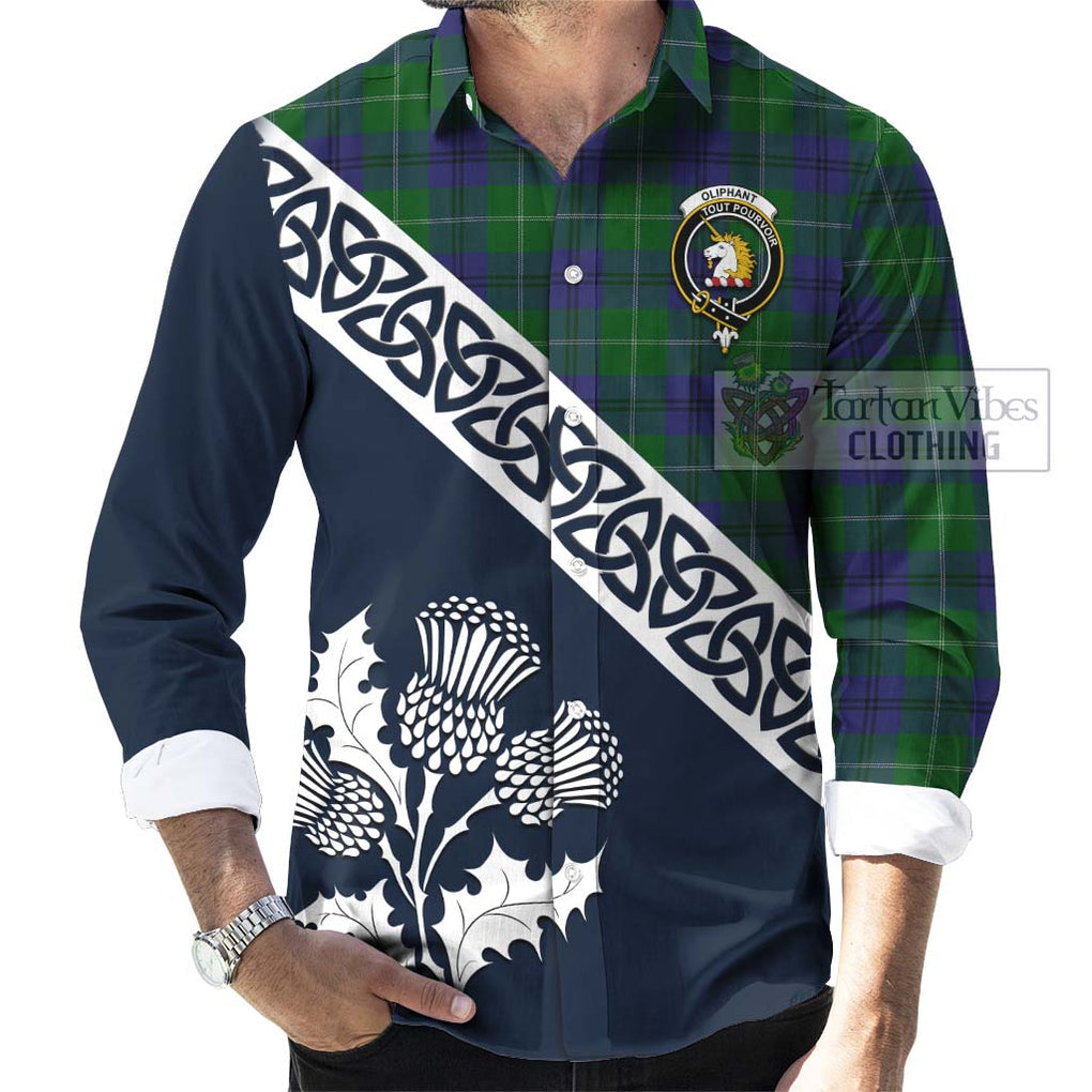 Oliphant Tartan Long Sleeve Button Shirt Featuring Thistle and Scotland Map Men's Shirt - Tartan Vibes Clothing