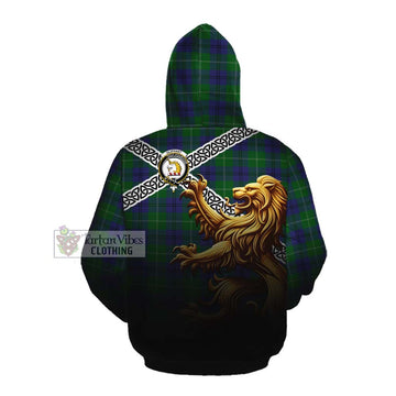 Tartan Vibes Clothing Oliphant Crest Tartan Cotton Hoodie with Golden Lion Emblem Celtic Style