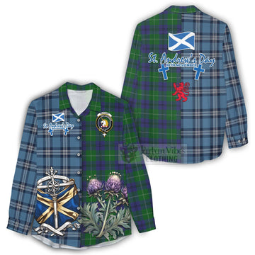 Oliphant Tartan Women's Casual Shirt Happy St. Andrew's Day Half Tartan Style - Tartan Vibes Clothing