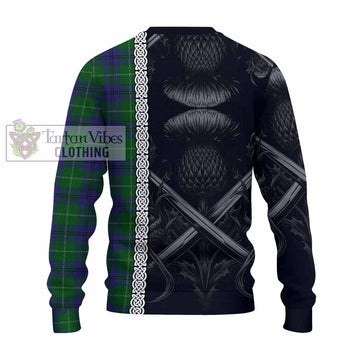 Oliphant Tartan Knitted Sweater with Family Crest Cross Sword Thistle Celtic Vibes - Tartan Vibes Clothing