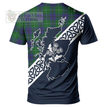 Oliphant Tartan T-Shirt Featuring Thistle and Scotland Map - Tartanvibesclothing Store