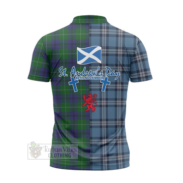 Oliphant Tartan Zipper Polo Shirt Happy St. Andrew's Day Half Tartan Style - Tartan Vibes Clothing