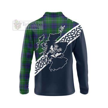Oliphant Tartan Long Sleeve Polo Shirt Featuring Thistle and Scotland Map - Tartan Vibes Clothing