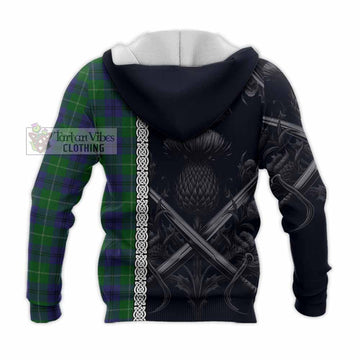 Oliphant Tartan Knitted Hoodie with Family Crest Cross Sword Thistle Celtic Vibes - Tartan Vibes Clothing