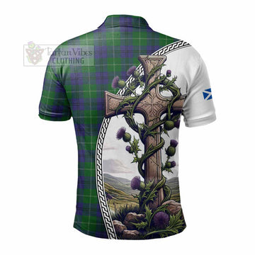 Oliphant Tartan Polo Shirt with Family Crest and St. Andrew's Cross Accented by Thistle Vines - Tartan Vibes Clothing