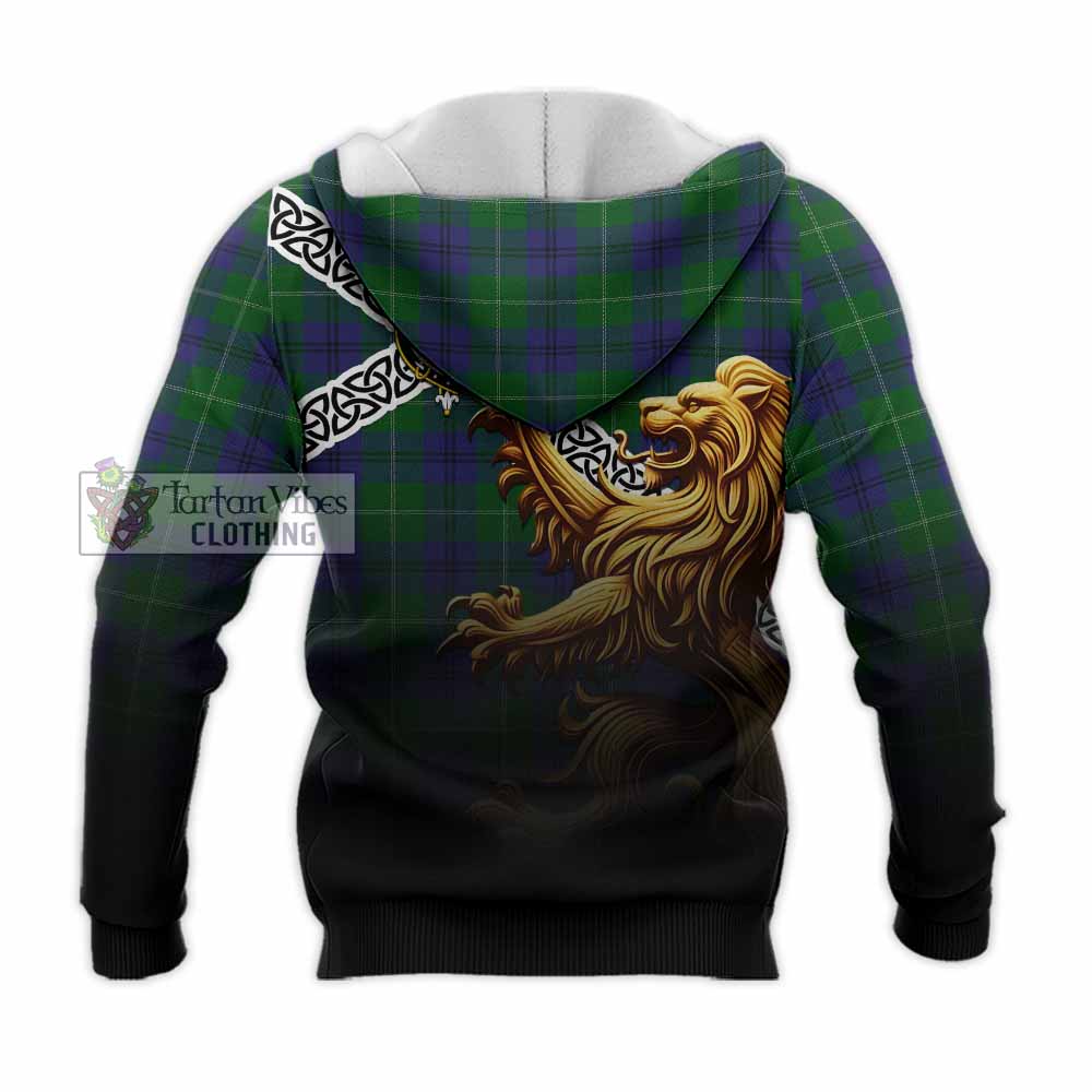 Oliphant Crest Tartan Knitted Hoodie with Golden Lion Emblem Celtic Style - Tartan Vibes Clothing