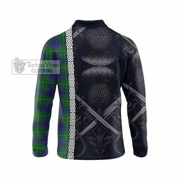 Oliphant Tartan Long Sleeve Polo Shirt with Family Crest Cross Sword Thistle Celtic Vibes - Tartan Vibes Clothing