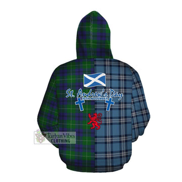 Oliphant Tartan Cotton Hoodie Happy St. Andrew's Day Half Tartan Style Pullover Hoodie - Tartan Vibes Clothing