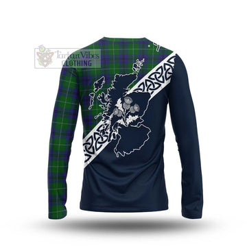 Oliphant Tartan Long Sleeve T-Shirt Featuring Thistle and Scotland Map - Tartan Vibes Clothing