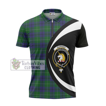 Oliphant Tartan Zipper Polo Shirt with Family Crest Circle Style - Tartan Vibes Clothing