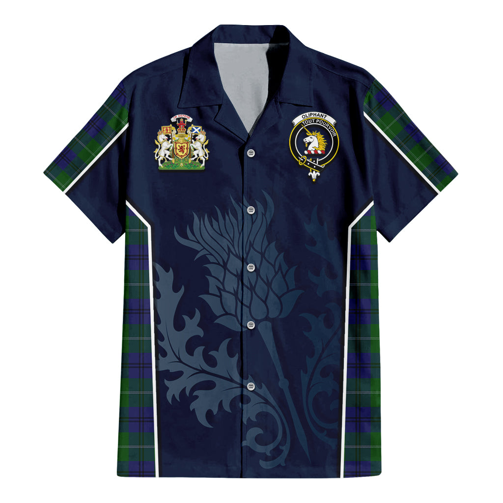 Oliphant Tartan Hawaiian Shirt with Family Crest and Scottish Thistle Vibes Sport Style - Tartan Vibes Clothing