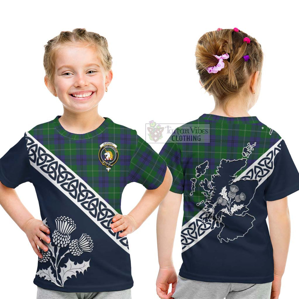 Oliphant Tartan Kid T-Shirt Featuring Thistle and Scotland Map - Tartan Vibes Clothing