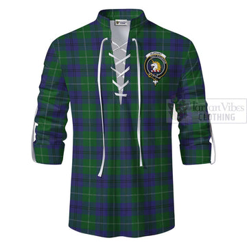 Oliphant Tartan Ghillie Kilt Shirt with Family Crest and Bearded Skull Holding Bottles of Whiskey - Tartan Vibes Clothing