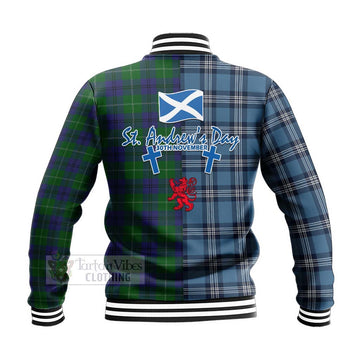 Oliphant Tartan Baseball Jacket Happy St. Andrew's Day Half Tartan Style - Tartan Vibes Clothing