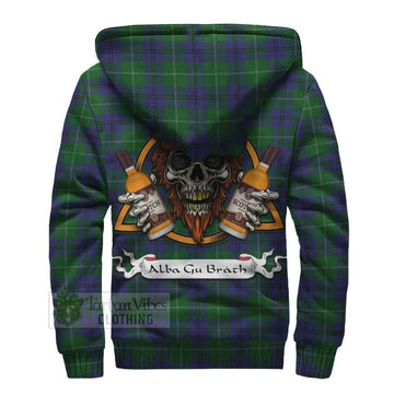 Oliphant Tartan Sherpa Hoodie with Family Crest and Bearded Skull Holding Bottles of Whiskey - Tartan Vibes Clothing