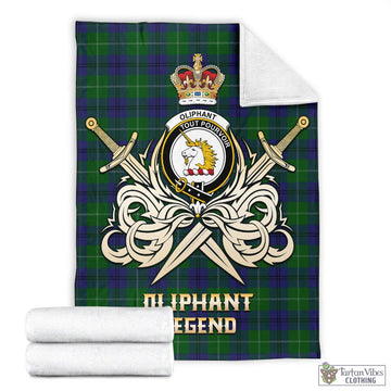 Oliphant Tartan Blanket with Clan Crest and the Golden Sword of Courageous Legacy