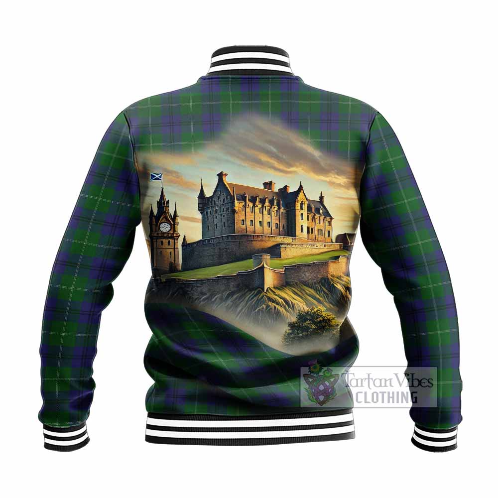 Oliphant Tartan Family Crest Baseball Jacket with Scottish Ancient Castle Style - Tartan Vibes Clothing