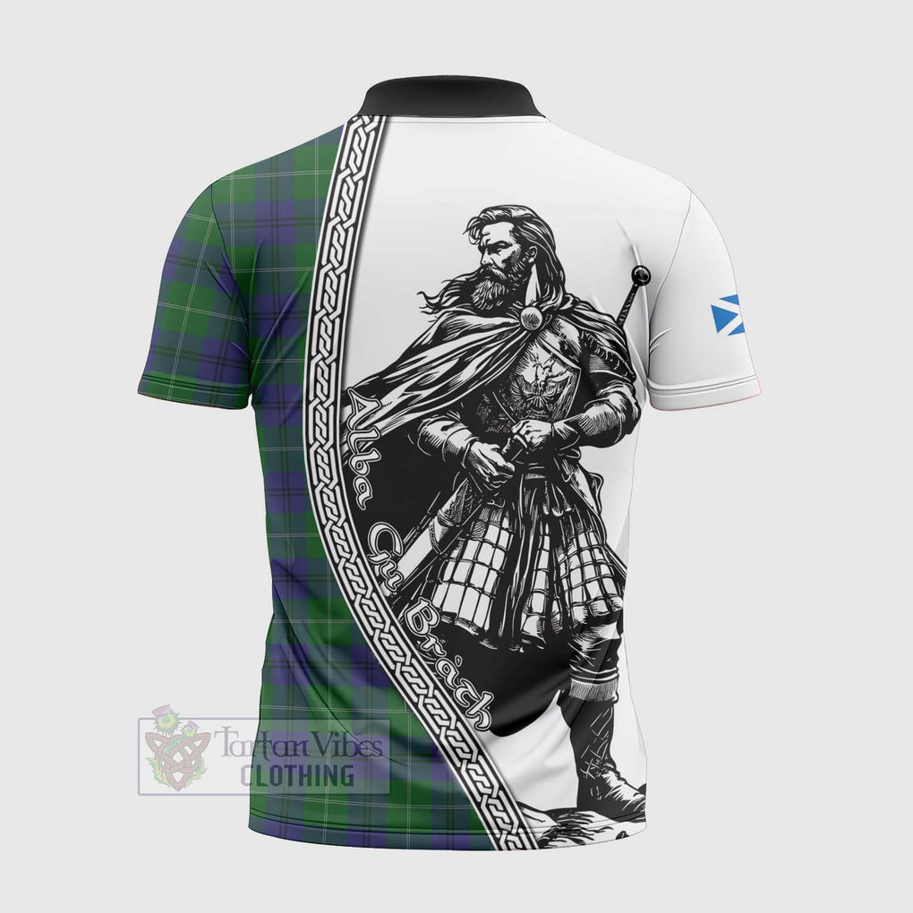 Oliphant Tartan Clan Crest Zipper Polo Shirt with Highlander Warrior Celtic Style - Tartan Vibes Clothing